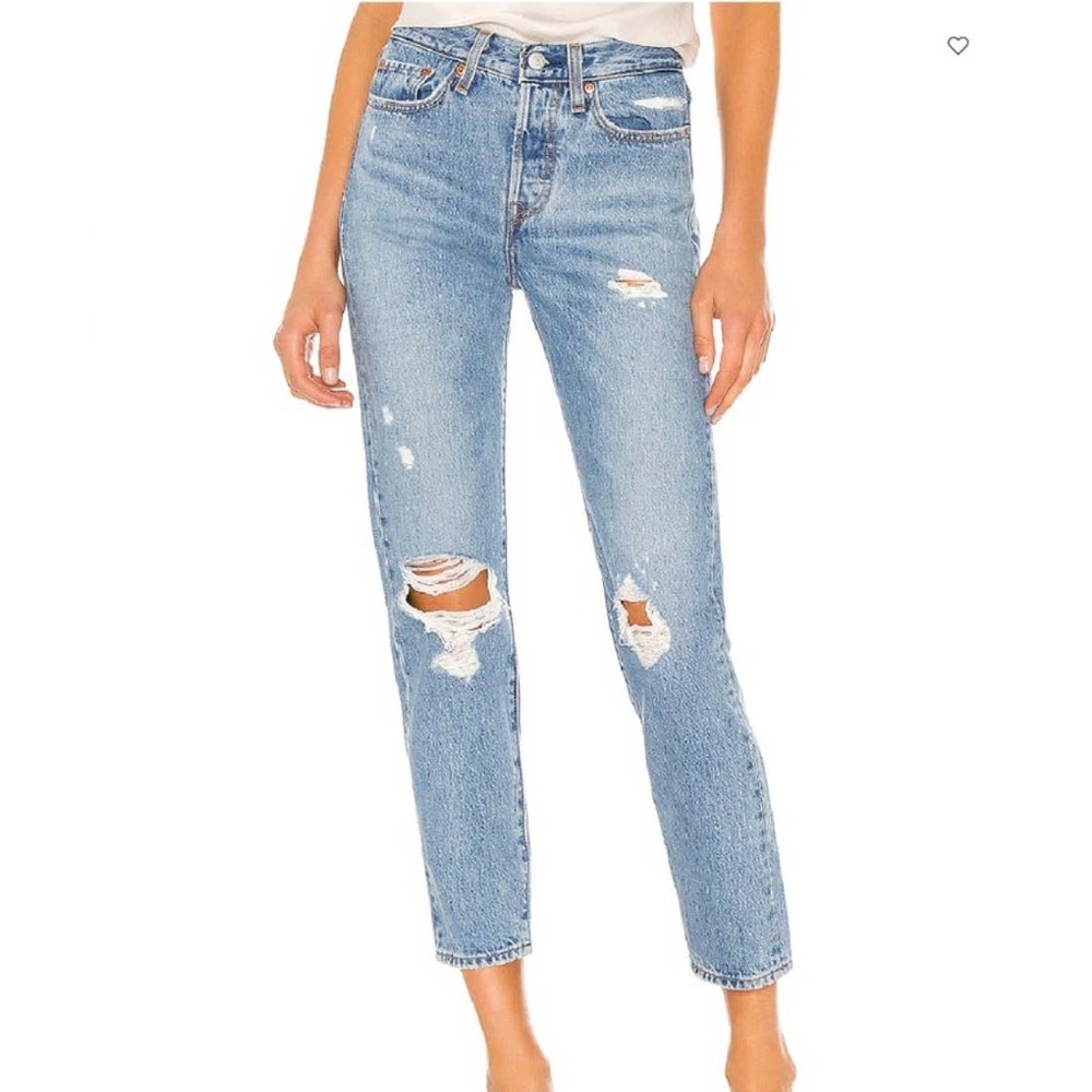Levi’s Wedgie Straight Leg Jeans Button Fly Distressed, Authentically Yours Blue